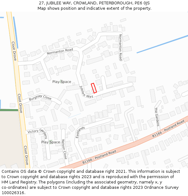 27, JUBILEE WAY, CROWLAND, PETERBOROUGH, PE6 0JS: Location map and indicative extent of plot