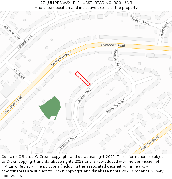27, JUNIPER WAY, TILEHURST, READING, RG31 6NB: Location map and indicative extent of plot