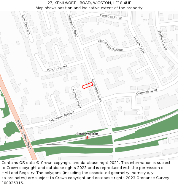 27, KENILWORTH ROAD, WIGSTON, LE18 4UF: Location map and indicative extent of plot