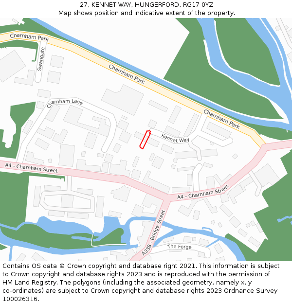 27, KENNET WAY, HUNGERFORD, RG17 0YZ: Location map and indicative extent of plot