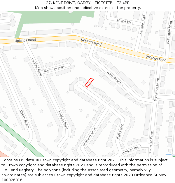 27, KENT DRIVE, OADBY, LEICESTER, LE2 4PP: Location map and indicative extent of plot