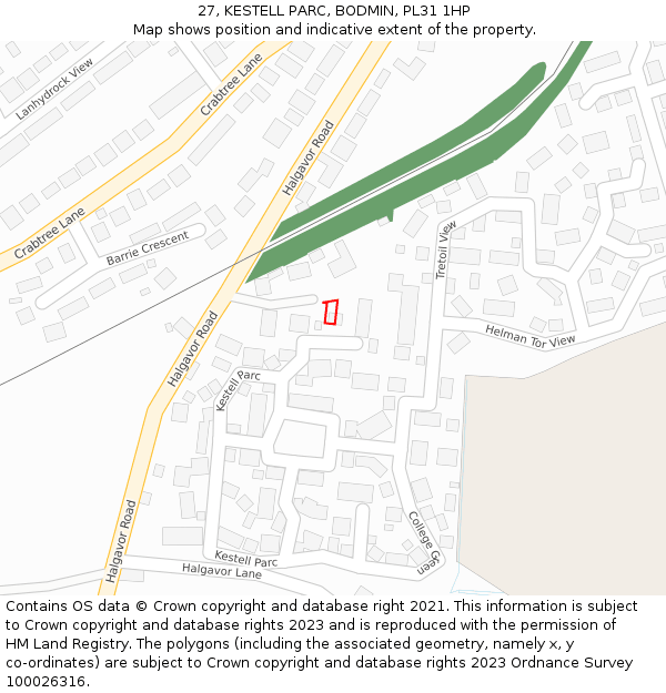 27, KESTELL PARC, BODMIN, PL31 1HP: Location map and indicative extent of plot