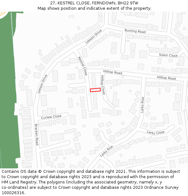 27, KESTREL CLOSE, FERNDOWN, BH22 9TW: Location map and indicative extent of plot