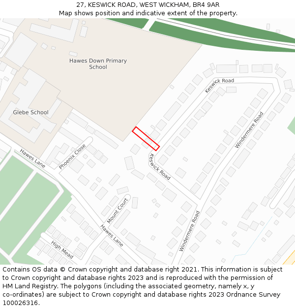 27, KESWICK ROAD, WEST WICKHAM, BR4 9AR: Location map and indicative extent of plot