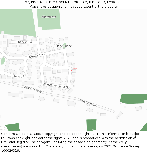 27, KING ALFRED CRESCENT, NORTHAM, BIDEFORD, EX39 1UE: Location map and indicative extent of plot