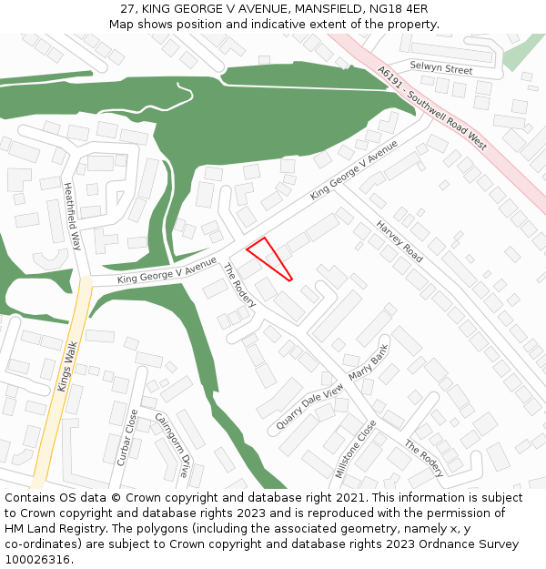 27, KING GEORGE V AVENUE, MANSFIELD, NG18 4ER: Location map and indicative extent of plot