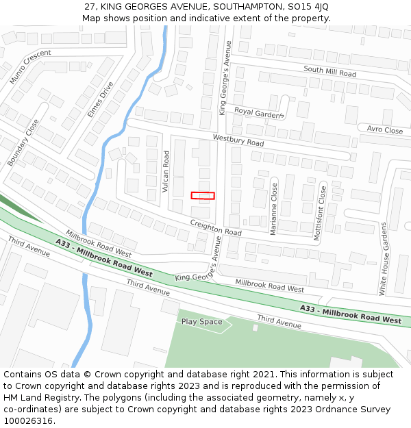 27, KING GEORGES AVENUE, SOUTHAMPTON, SO15 4JQ: Location map and indicative extent of plot