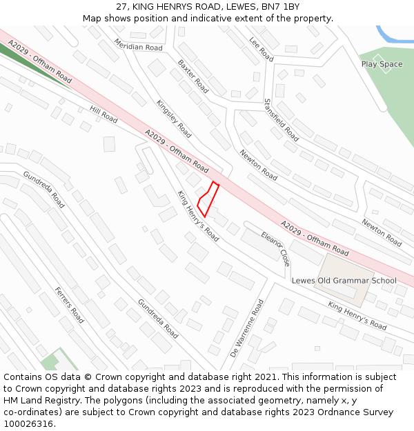 27, KING HENRYS ROAD, LEWES, BN7 1BY: Location map and indicative extent of plot