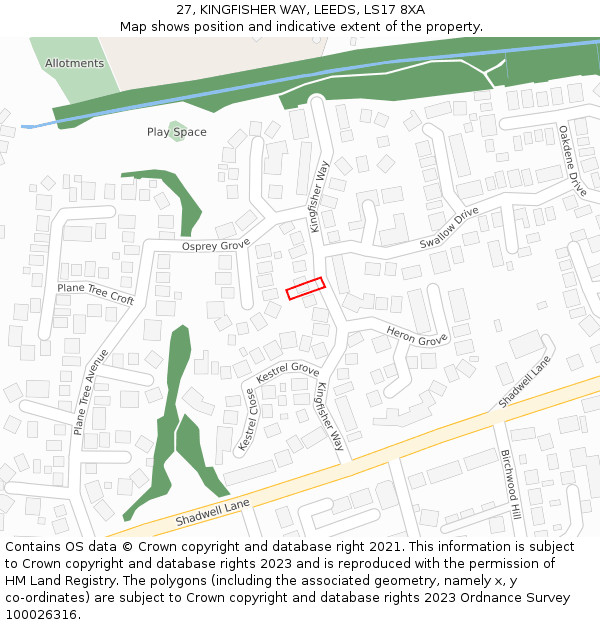 27, KINGFISHER WAY, LEEDS, LS17 8XA: Location map and indicative extent of plot