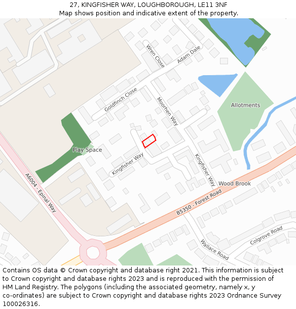 27, KINGFISHER WAY, LOUGHBOROUGH, LE11 3NF: Location map and indicative extent of plot