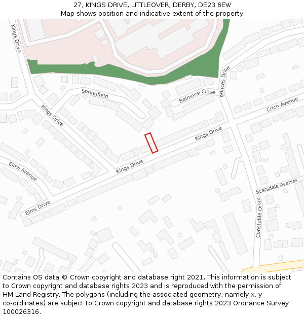 27, KINGS DRIVE, LITTLEOVER, DERBY, DE23 6EW: Location map and indicative extent of plot