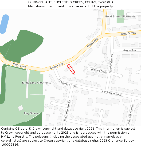 27, KINGS LANE, ENGLEFIELD GREEN, EGHAM, TW20 0UA: Location map and indicative extent of plot