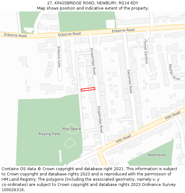 27, KINGSBRIDGE ROAD, NEWBURY, RG14 6DY: Location map and indicative extent of plot