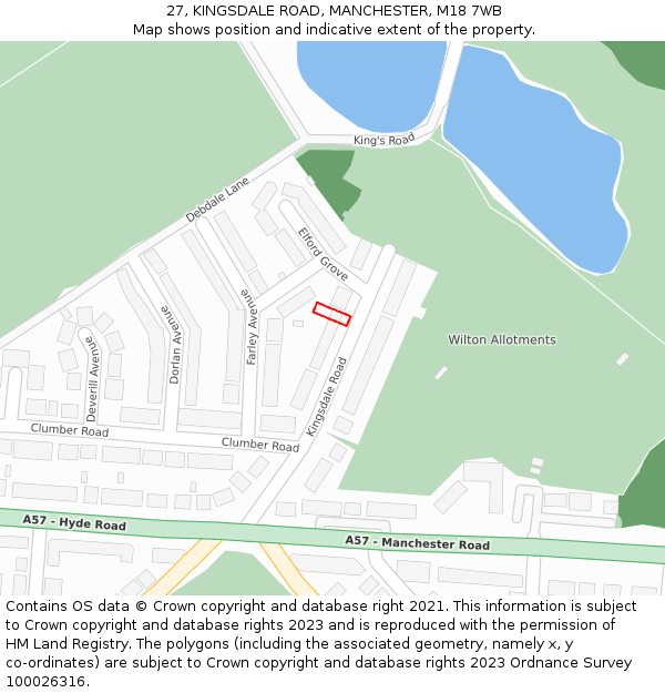 27, KINGSDALE ROAD, MANCHESTER, M18 7WB: Location map and indicative extent of plot