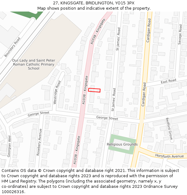 27, KINGSGATE, BRIDLINGTON, YO15 3PX: Location map and indicative extent of plot