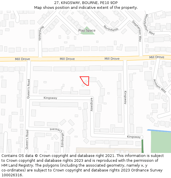 27, KINGSWAY, BOURNE, PE10 9DP: Location map and indicative extent of plot