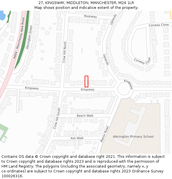 27, KINGSWAY, MIDDLETON, MANCHESTER, M24 1LR: Location map and indicative extent of plot