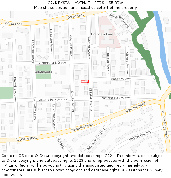 27, KIRKSTALL AVENUE, LEEDS, LS5 3DW: Location map and indicative extent of plot