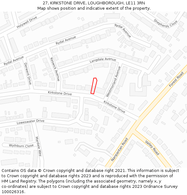 27, KIRKSTONE DRIVE, LOUGHBOROUGH, LE11 3RN: Location map and indicative extent of plot