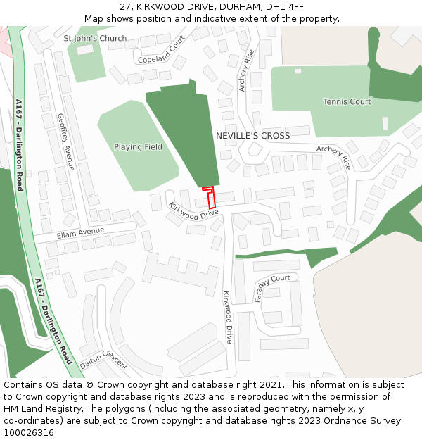 27, KIRKWOOD DRIVE, DURHAM, DH1 4FF: Location map and indicative extent of plot