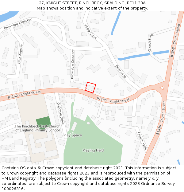 27, KNIGHT STREET, PINCHBECK, SPALDING, PE11 3RA: Location map and indicative extent of plot