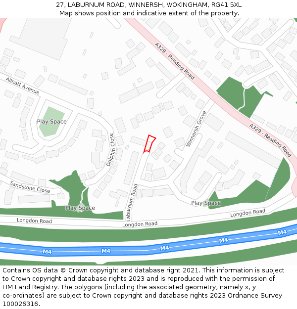 27, LABURNUM ROAD, WINNERSH, WOKINGHAM, RG41 5XL: Location map and indicative extent of plot