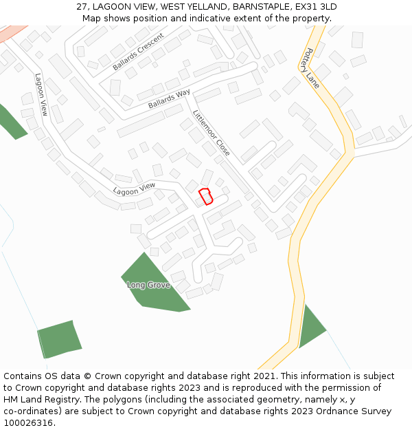 27, LAGOON VIEW, WEST YELLAND, BARNSTAPLE, EX31 3LD: Location map and indicative extent of plot