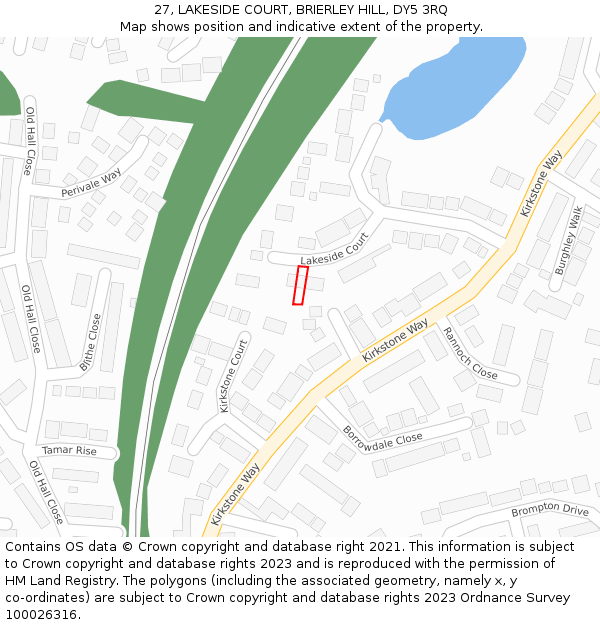 27, LAKESIDE COURT, BRIERLEY HILL, DY5 3RQ: Location map and indicative extent of plot