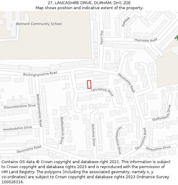 27, LANCASHIRE DRIVE, DURHAM, DH1 2DE: Location map and indicative extent of plot