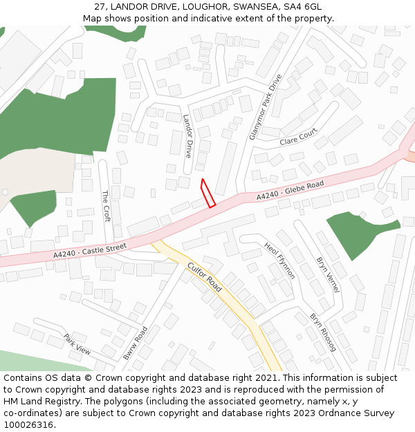 27, LANDOR DRIVE, LOUGHOR, SWANSEA, SA4 6GL: Location map and indicative extent of plot