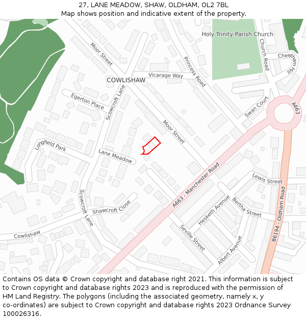 27, LANE MEADOW, SHAW, OLDHAM, OL2 7BL: Location map and indicative extent of plot