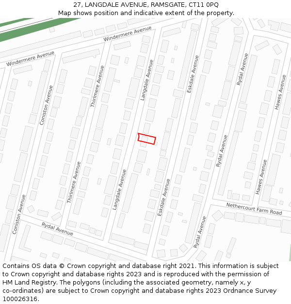 27, LANGDALE AVENUE, RAMSGATE, CT11 0PQ: Location map and indicative extent of plot