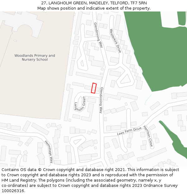 27, LANGHOLM GREEN, MADELEY, TELFORD, TF7 5RN: Location map and indicative extent of plot