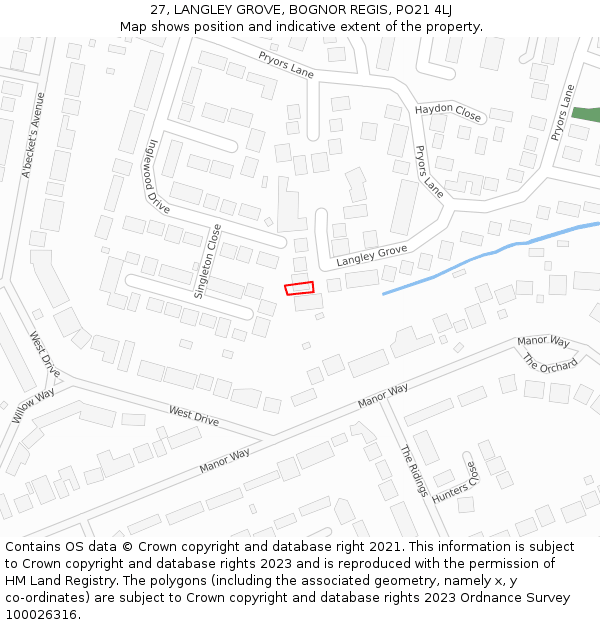 27, LANGLEY GROVE, BOGNOR REGIS, PO21 4LJ: Location map and indicative extent of plot