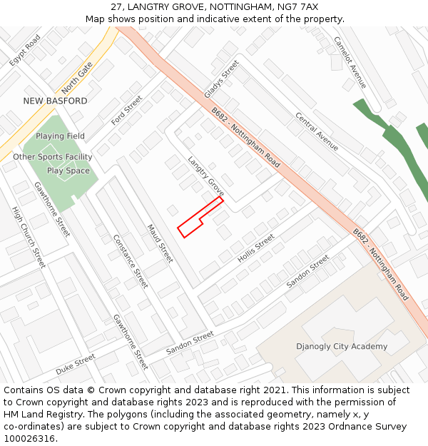 27, LANGTRY GROVE, NOTTINGHAM, NG7 7AX: Location map and indicative extent of plot
