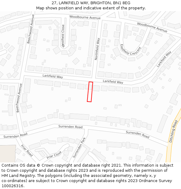 27, LARKFIELD WAY, BRIGHTON, BN1 8EG: Location map and indicative extent of plot