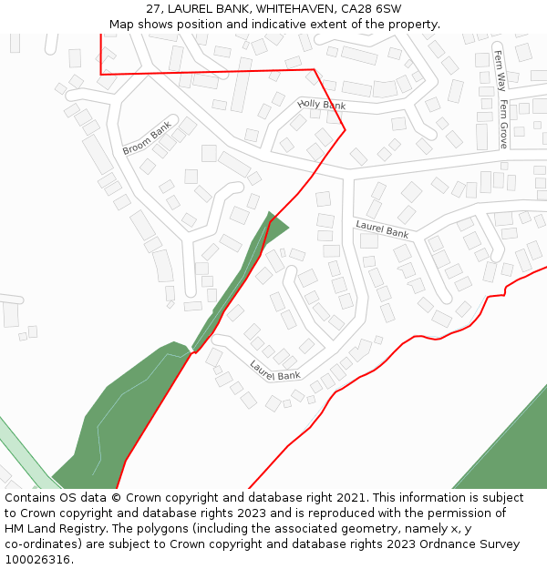 27, LAUREL BANK, WHITEHAVEN, CA28 6SW: Location map and indicative extent of plot