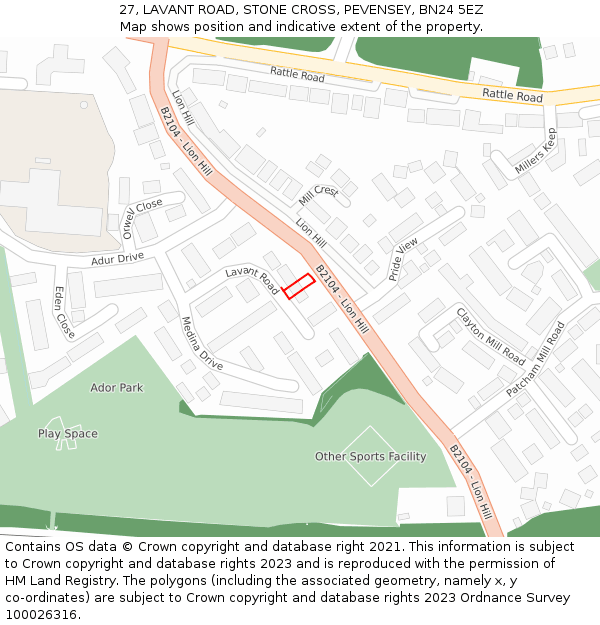 27, LAVANT ROAD, STONE CROSS, PEVENSEY, BN24 5EZ: Location map and indicative extent of plot