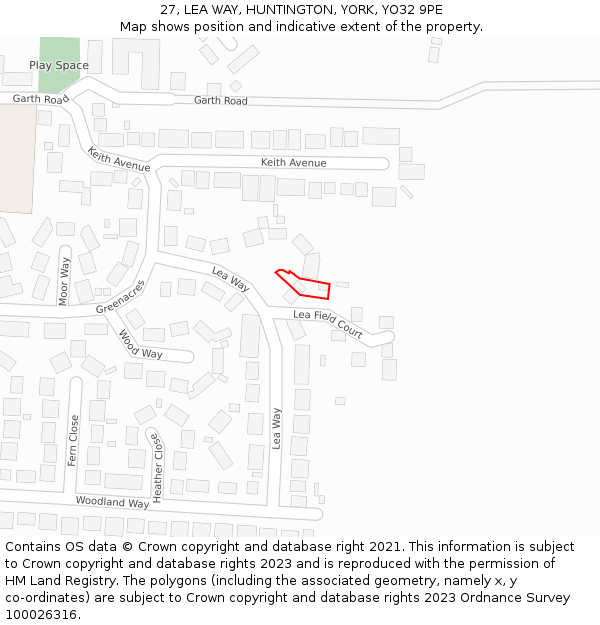 27, LEA WAY, HUNTINGTON, YORK, YO32 9PE: Location map and indicative extent of plot