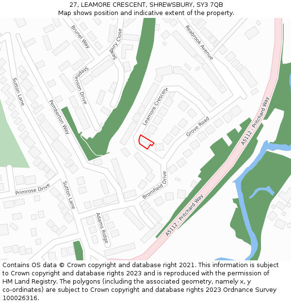 27, LEAMORE CRESCENT, SHREWSBURY, SY3 7QB: Location map and indicative extent of plot