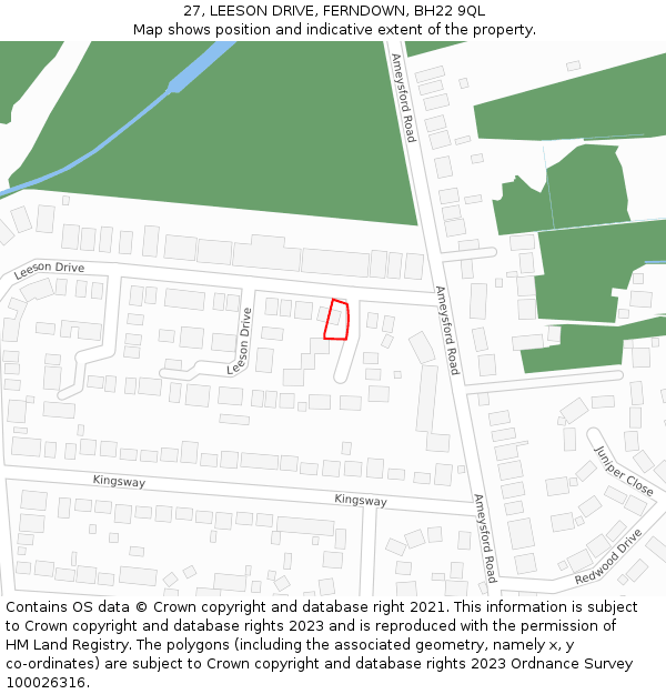 27, LEESON DRIVE, FERNDOWN, BH22 9QL: Location map and indicative extent of plot