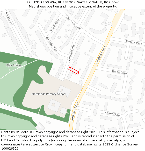 27, LIDDIARDS WAY, PURBROOK, WATERLOOVILLE, PO7 5QW: Location map and indicative extent of plot