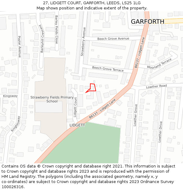 27, LIDGETT COURT, GARFORTH, LEEDS, LS25 1LG: Location map and indicative extent of plot