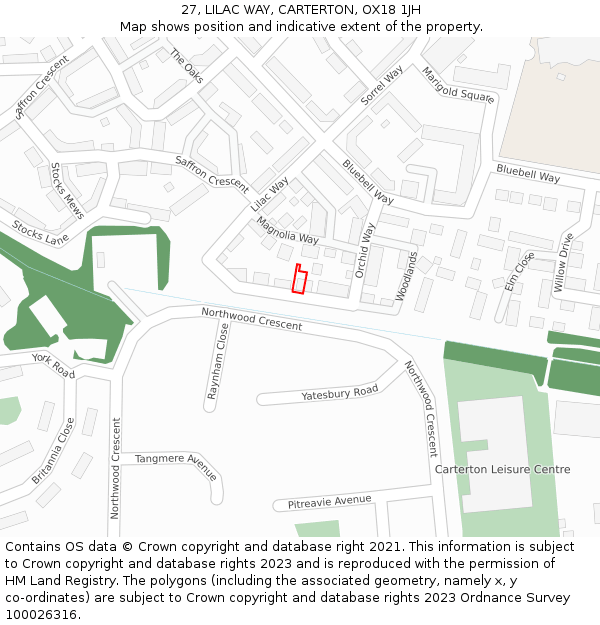 27, LILAC WAY, CARTERTON, OX18 1JH: Location map and indicative extent of plot