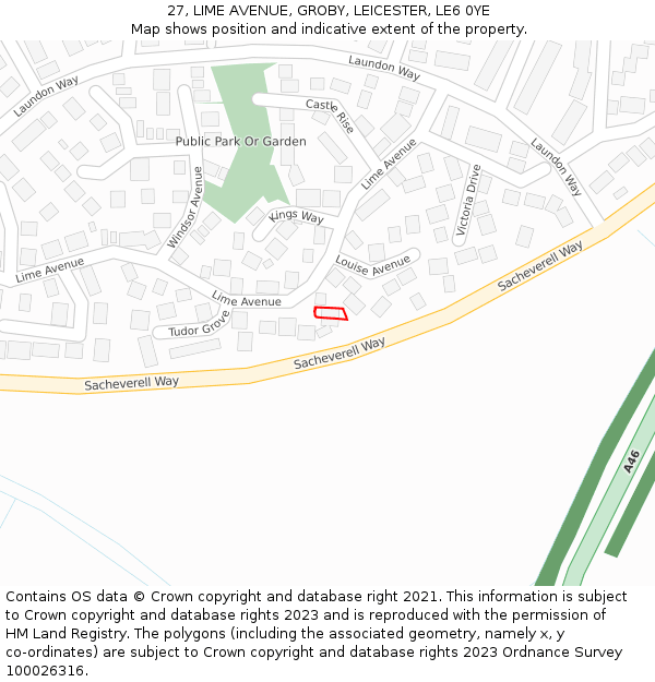 27, LIME AVENUE, GROBY, LEICESTER, LE6 0YE: Location map and indicative extent of plot