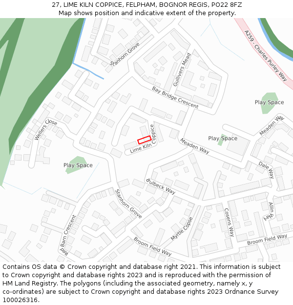 27, LIME KILN COPPICE, FELPHAM, BOGNOR REGIS, PO22 8FZ: Location map and indicative extent of plot