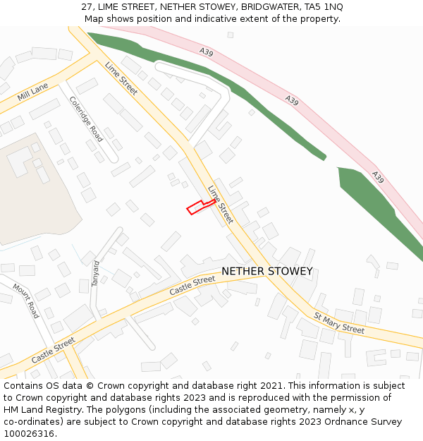 27, LIME STREET, NETHER STOWEY, BRIDGWATER, TA5 1NQ: Location map and indicative extent of plot