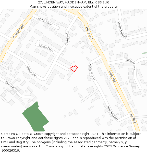 27, LINDEN WAY, HADDENHAM, ELY, CB6 3UG: Location map and indicative extent of plot