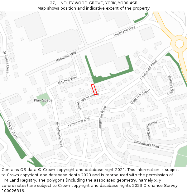 27, LINDLEY WOOD GROVE, YORK, YO30 4SR: Location map and indicative extent of plot