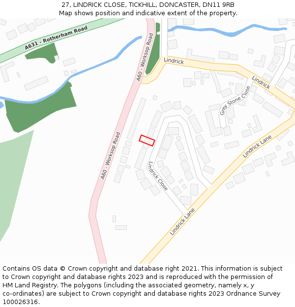 27, LINDRICK CLOSE, TICKHILL, DONCASTER, DN11 9RB: Location map and indicative extent of plot
